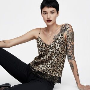 ZARA Basic Satin Leopard Print Layered Camisole Medium